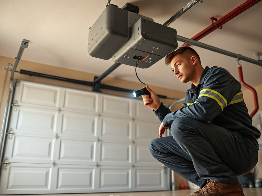 Warning Signs Your Garage Door Makes a Loud Snapping Noise Before It Fails Completely A technician performing a garage door opener repair inspection on the motor unit inside a clean residential garage in the Phoenix metro area