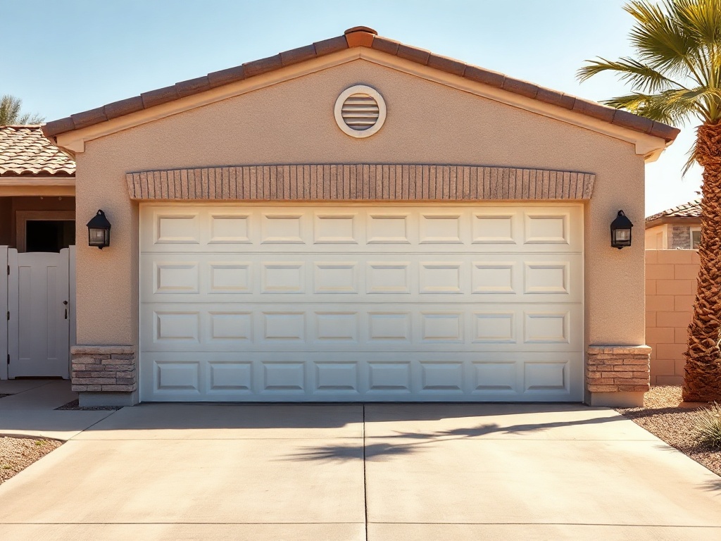 A residential garage door mid-close showing the type of door that commonly requires same day garage door repair when vibration or shaking is present