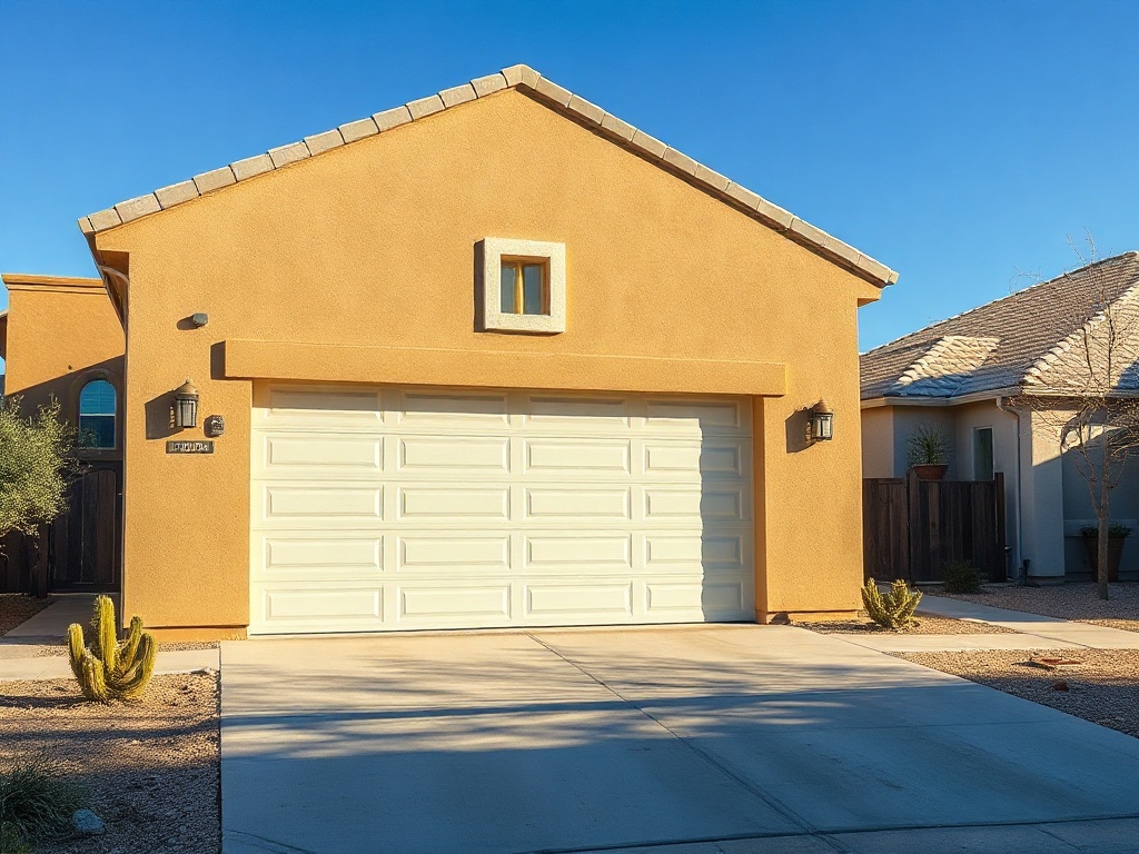 Residential garage door showing visible uneven alignment on one side, illustrating why homeowners in need garage door opener repair before the problem gets worse