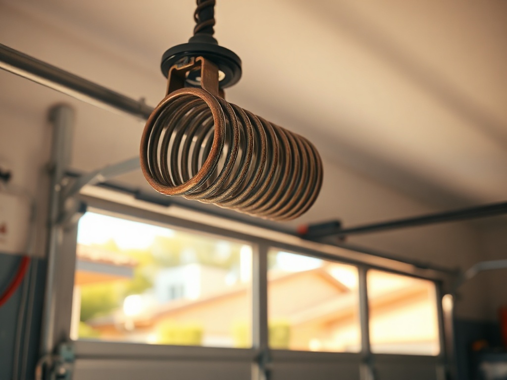 Worn torsion spring above a residential garage door — a common root cause of garage door repair scottsdale that requires professional repair