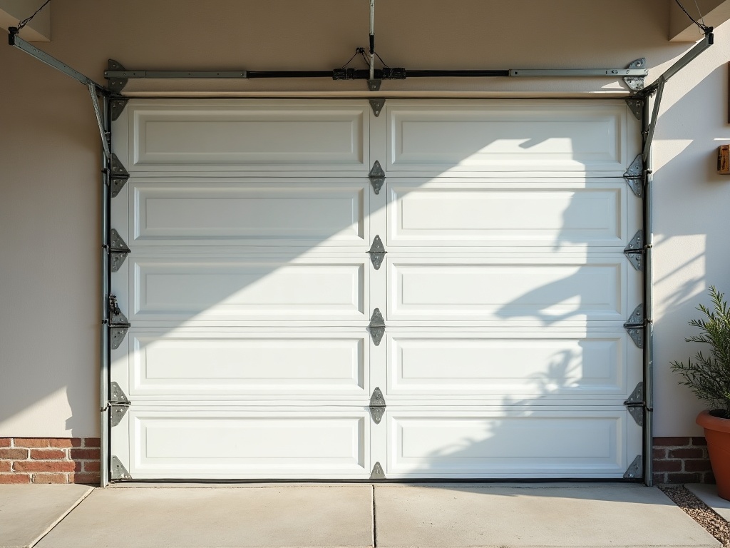 Close-up of a torsion spring assembly above a residential garage door, illustrating why garage door maintenance near me is critical in high-heat climates