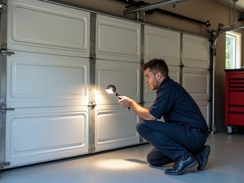 What It Means When Your Garage Door Won't Close at Night — And When to Call a Pro A garage door technician inspecting a broken torsion spring during a same day garage door repair call at a Phoenix area home