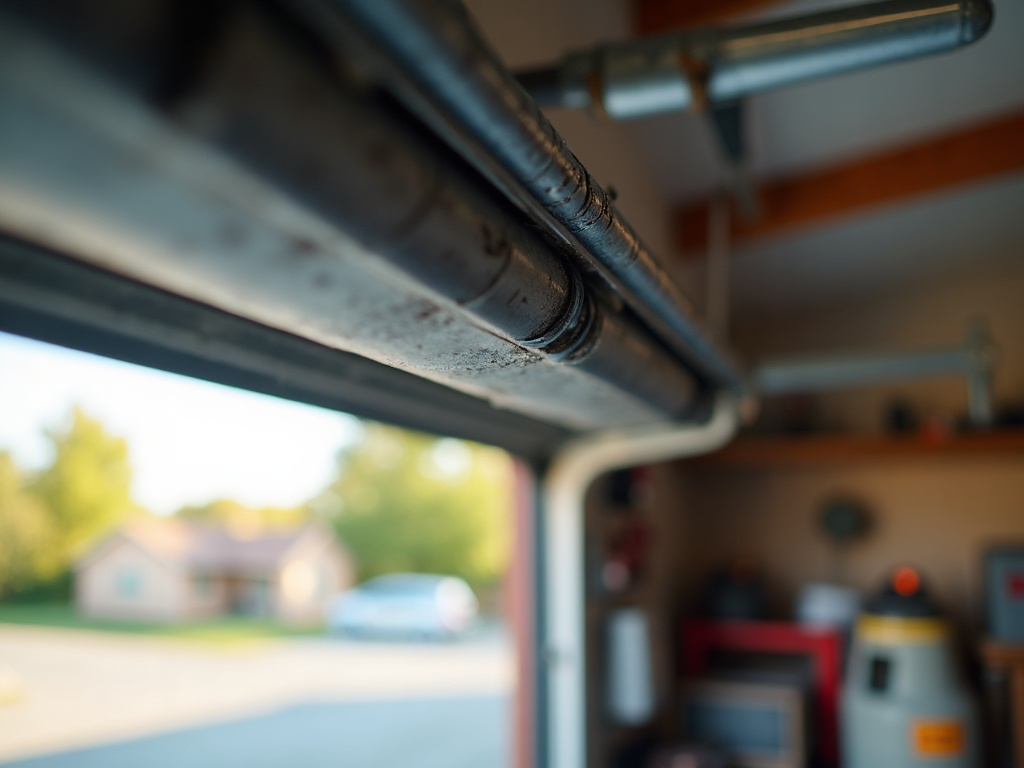 Worn garage door roller on a steel track illustrating why same day garage door repair is needed before the component fails completely