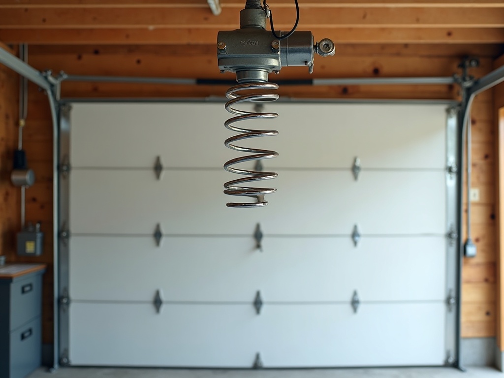 Close-up of a torsion spring assembly above a garage door, the type of component replaced during a same day garage door repair call at a Phoenix-area home