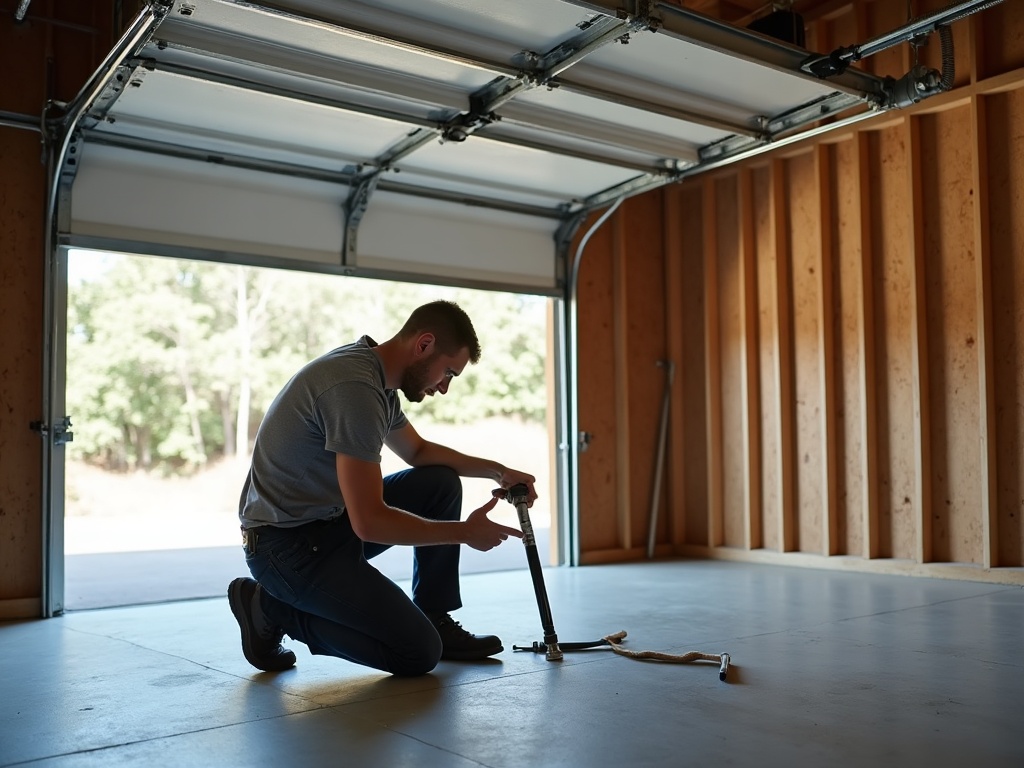 Technician safely adjusting a torsion spring during a garage door repair near me visit at a Phoenix area home