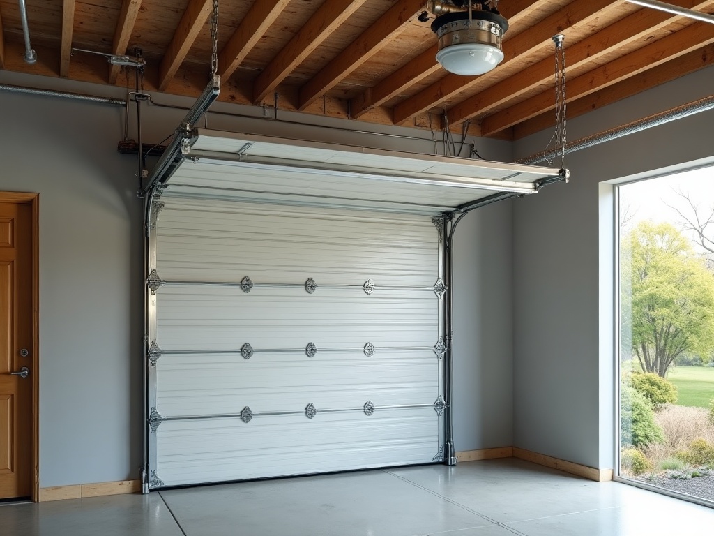 Don't Ignore That Loud Snapping Noise From Your Garage Door — Here's What It Means and What to Do Next Interior garage ceiling showing a broken torsion spring assembly that prompted a homeowner to schedule a garage door installation service on a bright desert afternoon.