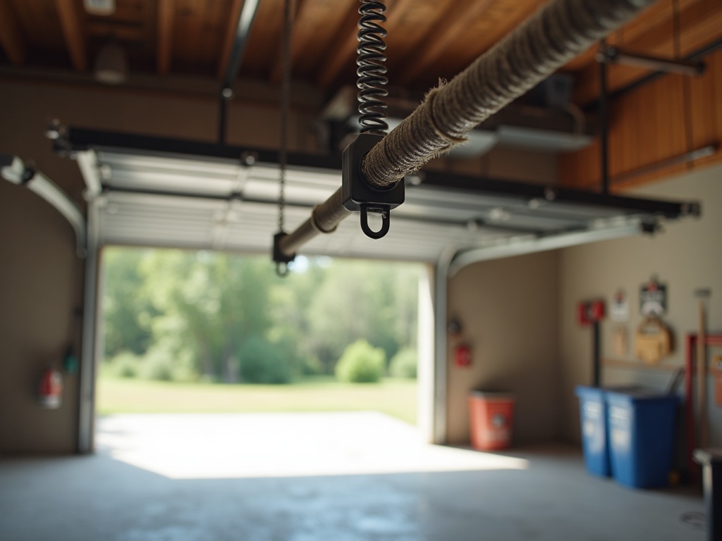 What It Means When Your Garage Door Gets Stuck Halfway — And Why Ignoring It Could Cost You More Later Worn torsion spring and fraying cable inside a residential garage, the kind of damage that requires prompt garage door repair scottsdale to prevent a full breakdown
