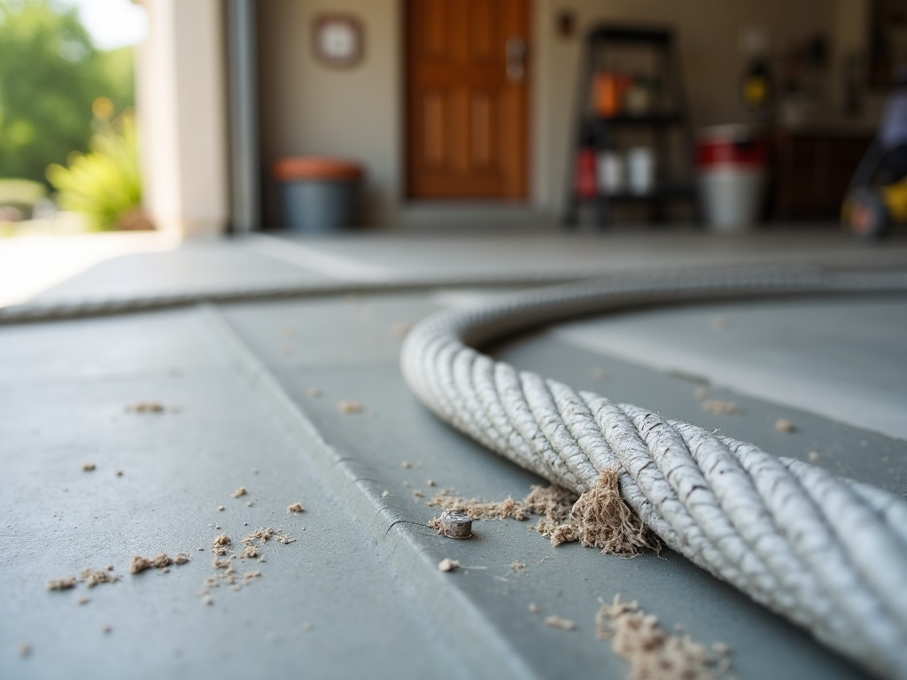 Close-up of worn garage door cables — a common issue discovered during garage door maintenance near me inspections in the Phoenix metro area