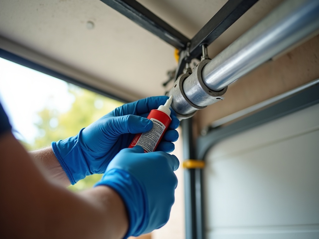 Garage Door Upgrades That Are Actually Worth It — And Could Save You Real Money Technician applying lubricant during a garage door service tuneup on a residential torsion spring system in a clean Phoenix area garage