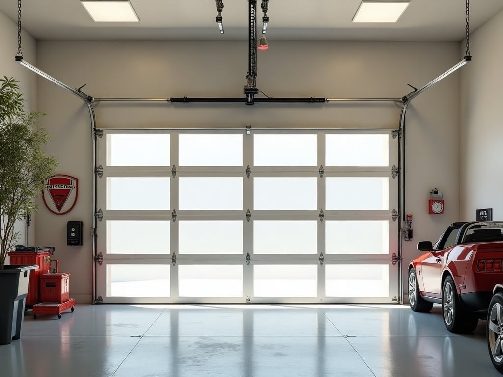 Inside view of a two-car Arizona garage showing a broken torsion spring coil gap that calls for immediate garage door spring repair