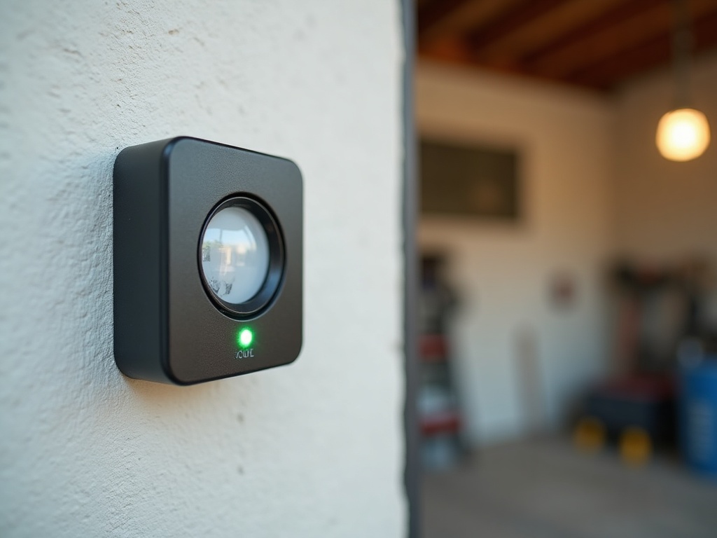 Close-up of a misaligned photo-eye sensor that can prevent a door from closing, a common trigger for emergency garage door repair calls