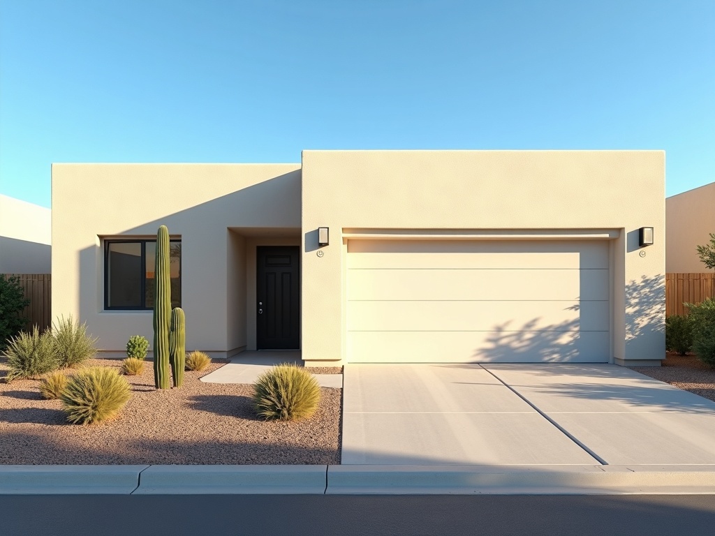 A garage door repair technician completing a new garage door installation on a ranch-style home near Buckeye Road in Cashion, Arizona