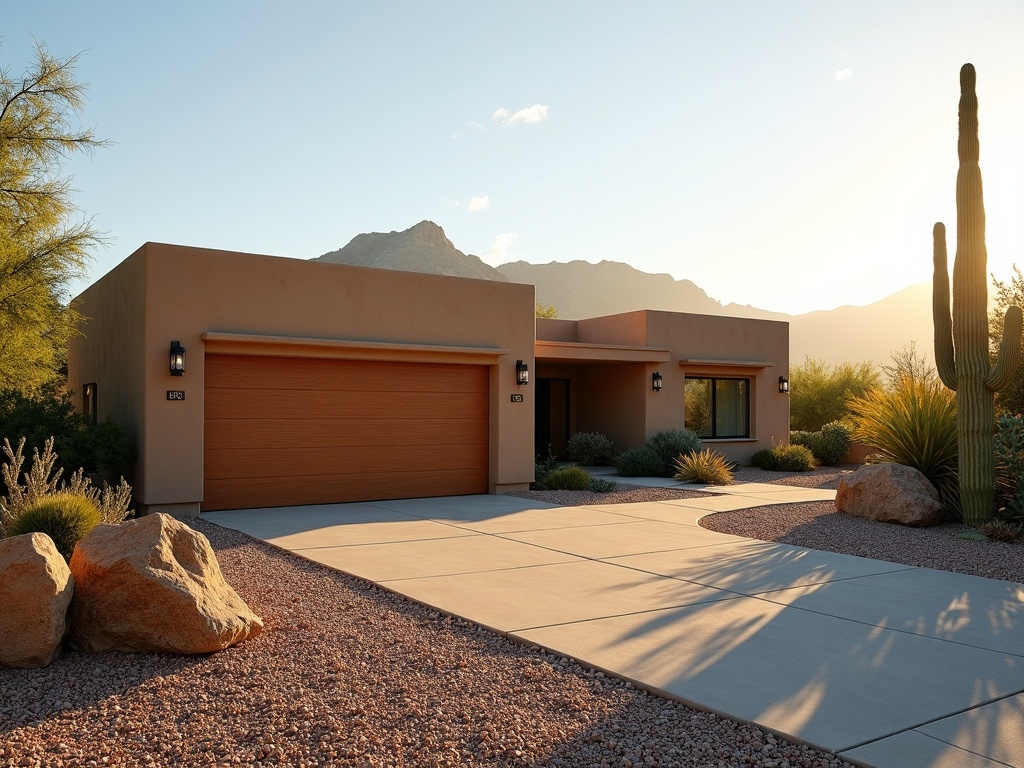 A garage door technician performing garage door repair on a custom ranch home near the San Tan Mountains in Chandler Heights, AZ