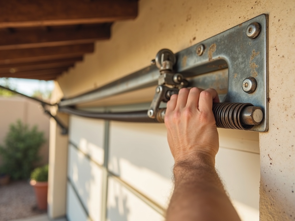 Garage door spring repair service being performed on a Dobson Ranch Mesa Arizona single-family home