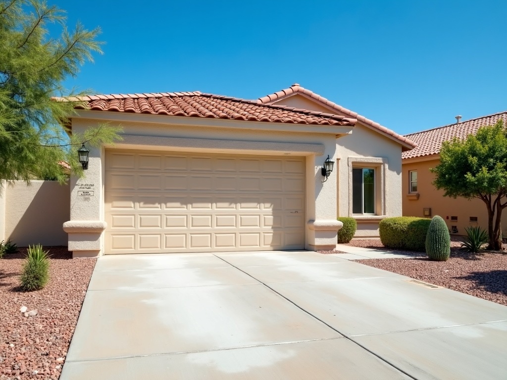 A new garage door installation service completed on a two-car garage in a Westgate-area neighborhood of Glendale, AZ