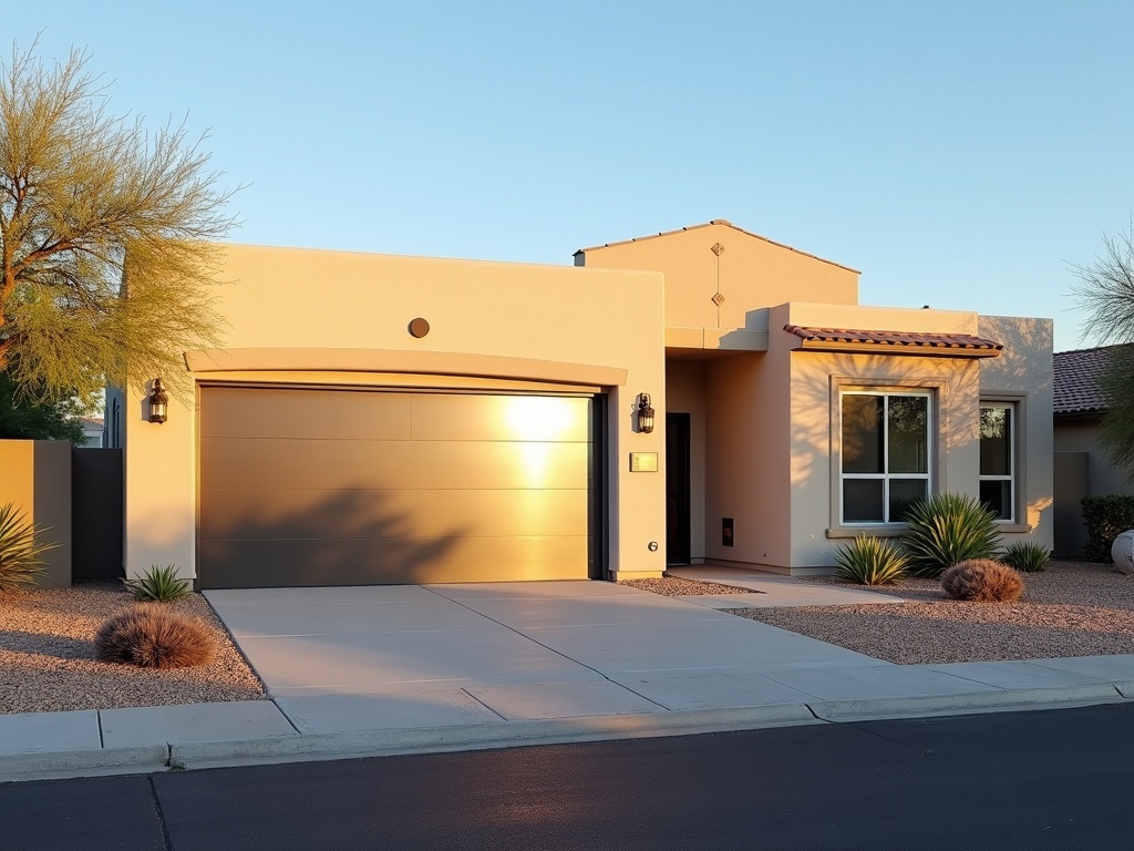 Professional garage door repair Surprise AZ technician servicing a modern carriage-style door in a Marley Park neighborhood home