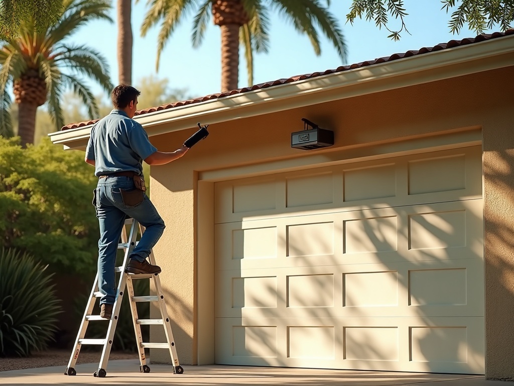 Professional garage door repair Tempe AZ service being performed on a garage door opener in Tempe's Broadmor neighborhood near Kiwanis Park