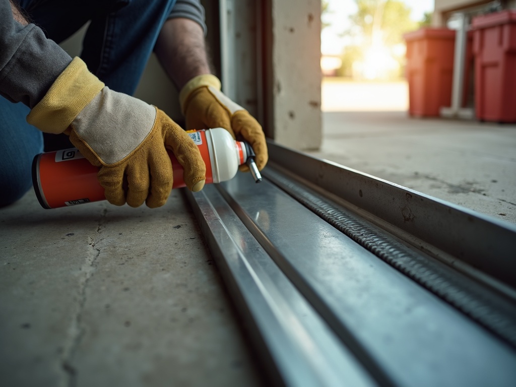 A professional technician inspecting a residential garage door's torsion spring assembly as part of a garage door installation and maintenance check in Avondale, AZ.