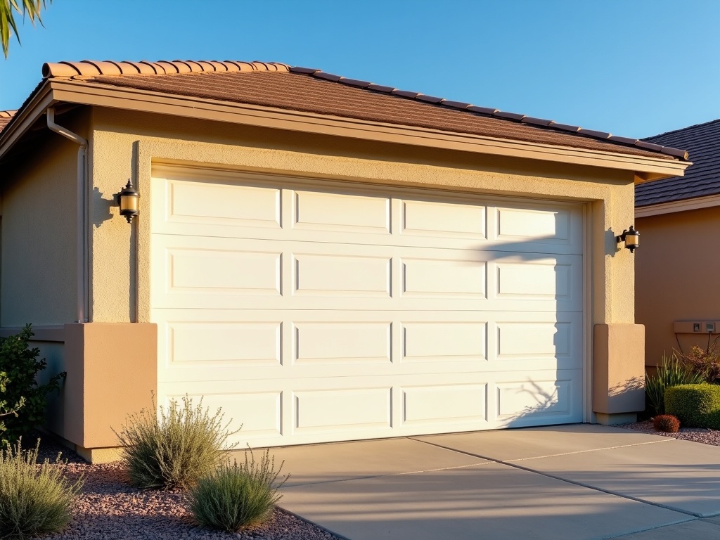 A professional technician inspecting a residential garage door's torsion spring assembly as part of a garage door installation and maintenance check in Avondale, AZ.