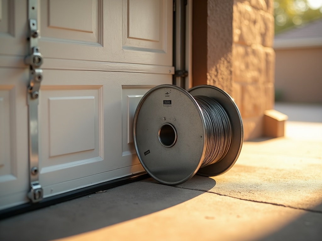 A torsion spring above a residential garage door showing signs of wear — the kind of issue that requires professional garage door repair scottsdale homeowners often overlook.