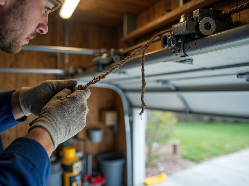 Guardian Garage Door Repair A garage door repair specialist replacing a frayed lift cable on a residential door in Chandler, Arizona