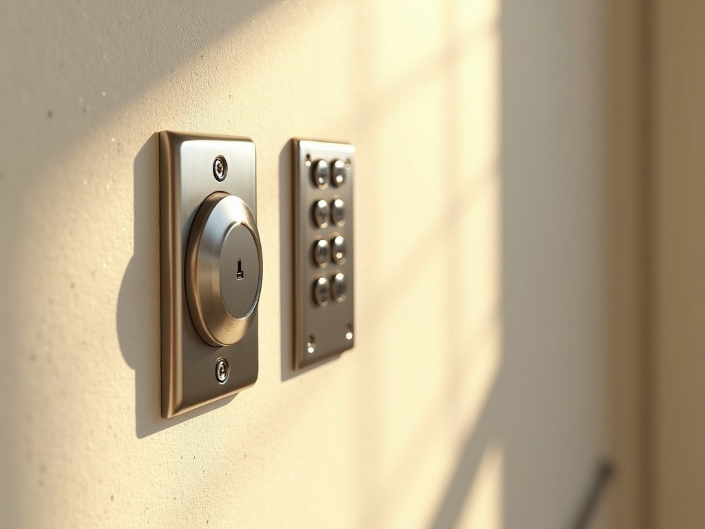 Genie Garage Door Repair A wall-mounted Genie garage door opener control panel inside a well-kept suburban garage reflecting a completed Genie garage door repair visit