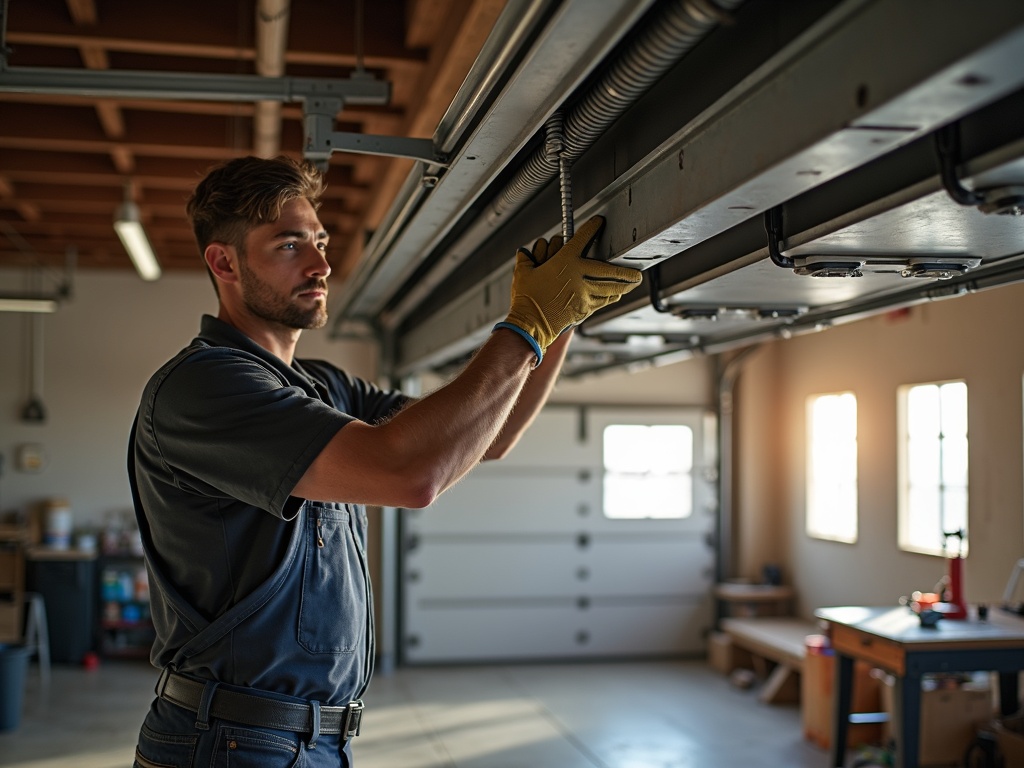North Shore Commercial Garage Door Repair A skilled technician adjusting a torsion spring during a North Shore commercial garage door repair service call at a Scottsdale warehouse.