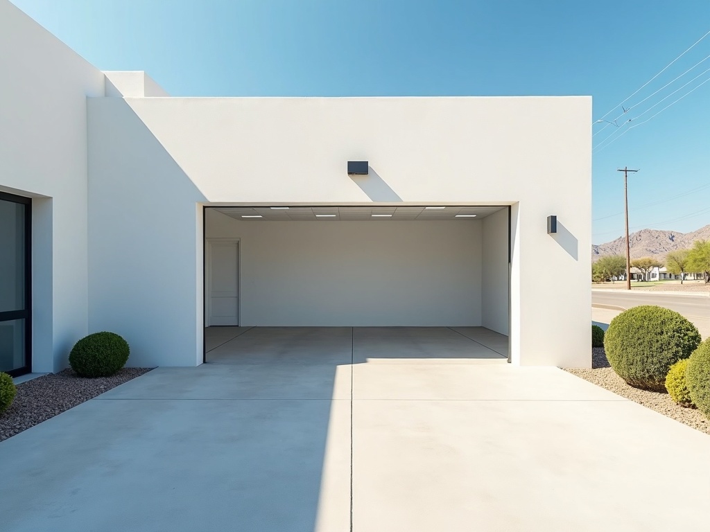 North Shore Commercial Garage Door Repair A large commercial garage door standing open after a successful North Shore commercial garage door repair at a business location in the Phoenix metro area.