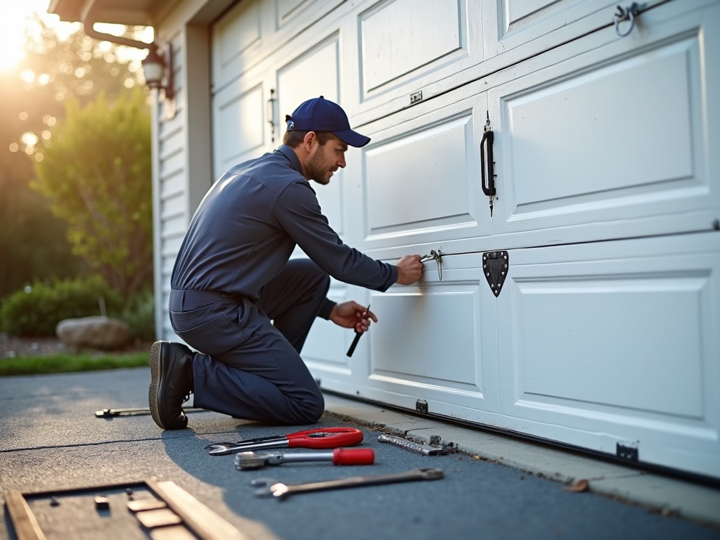 A certified technician performing a detailed Windsor Garage Door Repair inspection on the spring and cable system of a residential home in the Phoenix metro area