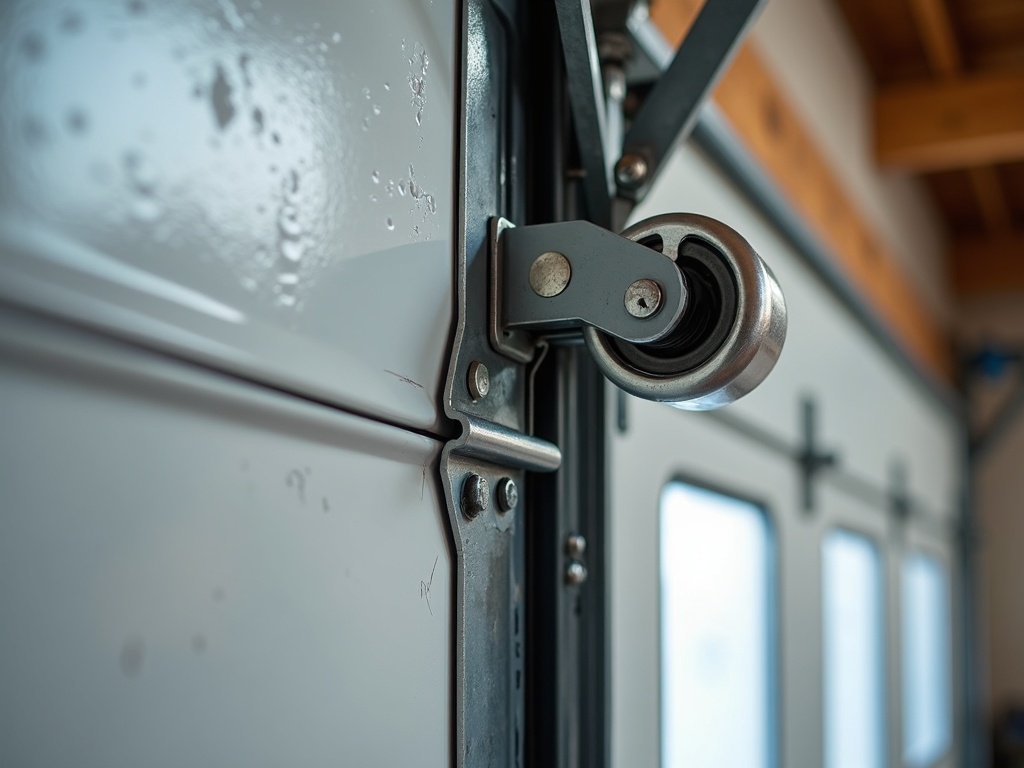 Amarr Garage Door Repair Freshly serviced roller and track hardware on a residential garage door after Amarr garage door repair completed by a local Phoenix area technician