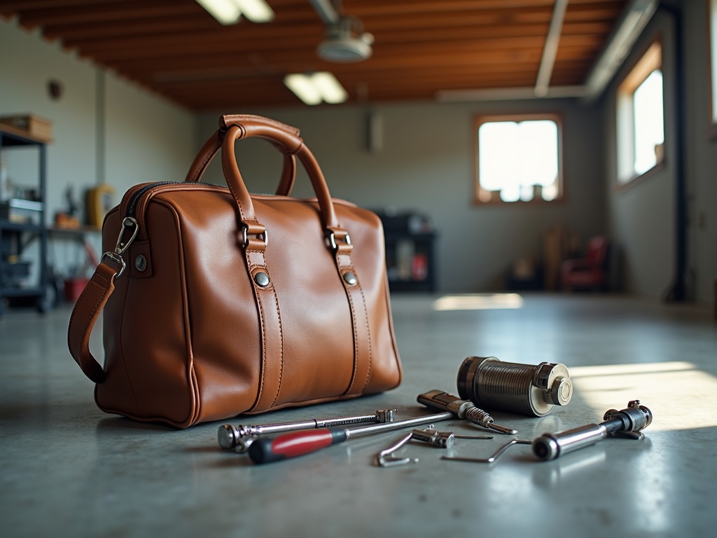 Garage door repair tools and components laid out during a Marantec garage door repair diagnostic visit at a Phoenix-area home