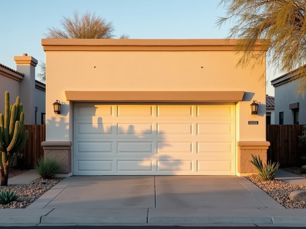 A newly repaired Clopay garage door sitting perfectly level and smooth on a well-maintained home in the Phoenix metro area after a professional Clopay garage door repair appointment