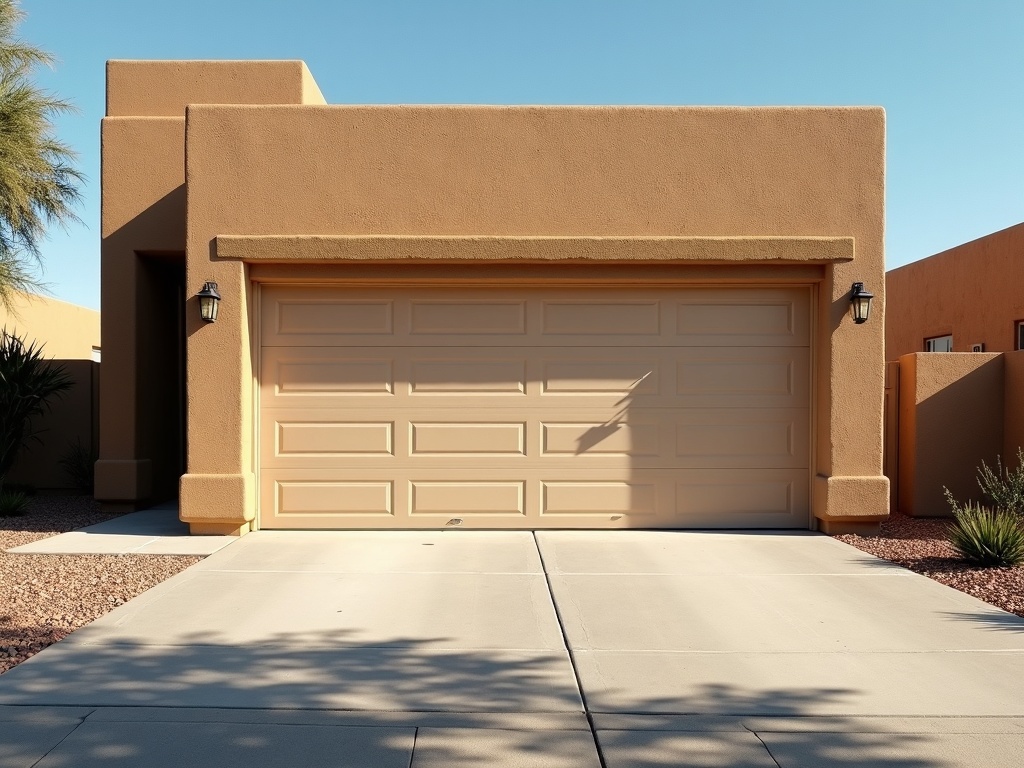 A garage door stuck halfway open mid-cycle — a common issue addressed by garage door maintenance near me professionals in the Phoenix area