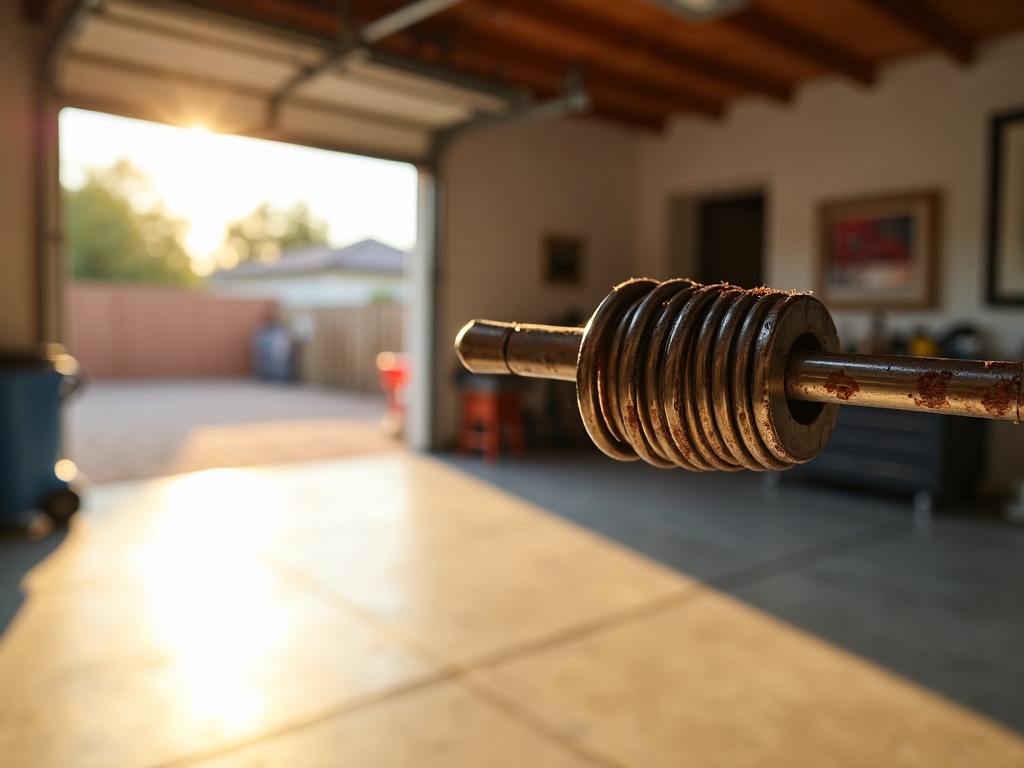 Warning Signs Your Garage Door Slams Shut Suddenly — And How to Fix It Safely A garage door technician inspecting a broken torsion spring during a same day garage door repair service call at an Arizona home