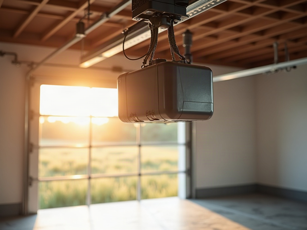 A residential garage door stuck halfway open during a garage door opener repair service call in a Scottsdale-area home with desert landscaping