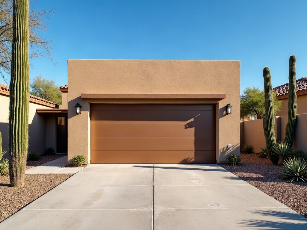 Why Your Garage Door Stops Working in the Heat — and How to Prevent It A residential garage door on a hot Scottsdale day illustrating the need for garage door repair near me in the Phoenix metro summer heat