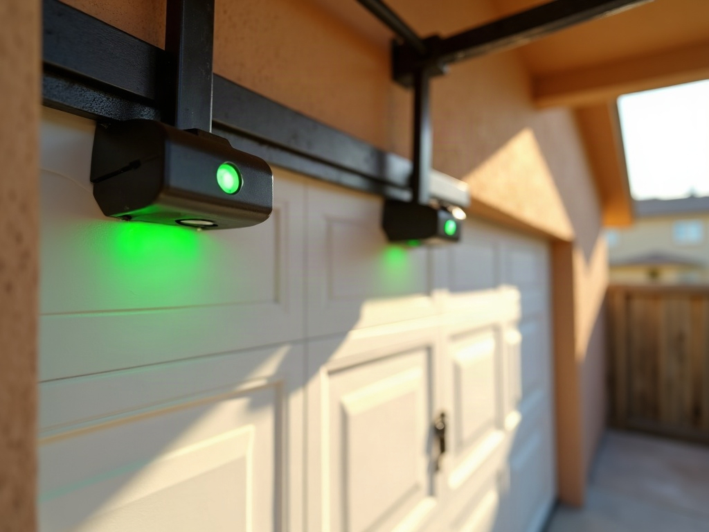 A technician performing garage door repair scottsdale by realigning a safety sensor on a modern residential garage door in a sunny Arizona neighborhood.
